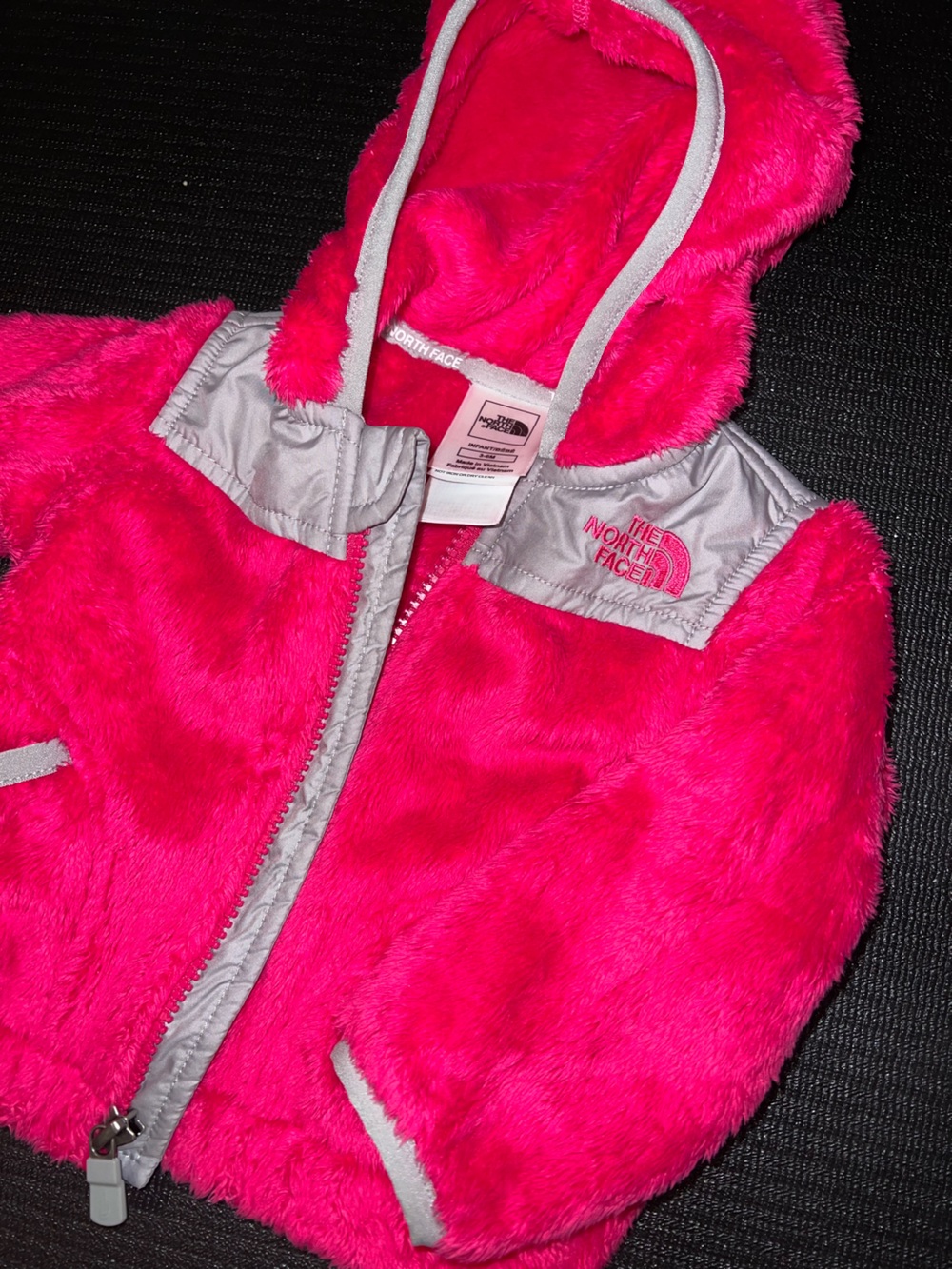 Baby North Face Hot Pink Faux-Fur Hooded Jacket with Silver Accents